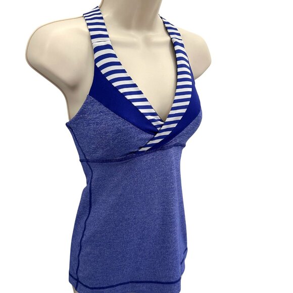 Lululemon Womens Blue Racerback Striped Halter Tank Top Athletic Yoga Size XS - Picture 2 of 7